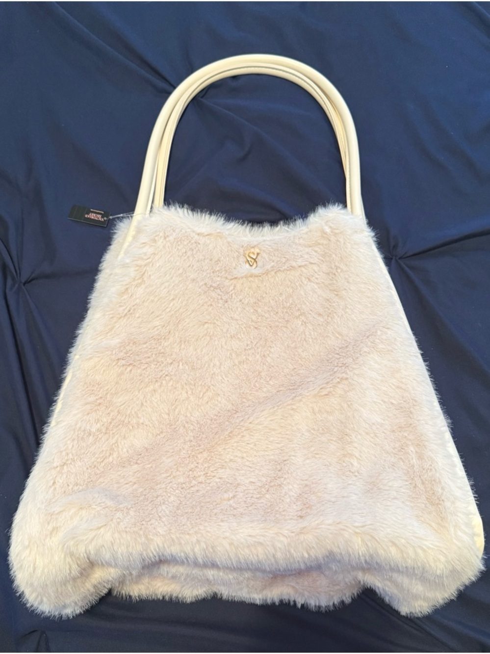 Victoria's Secret Cream Faux-Fur Tote with Gold Logo